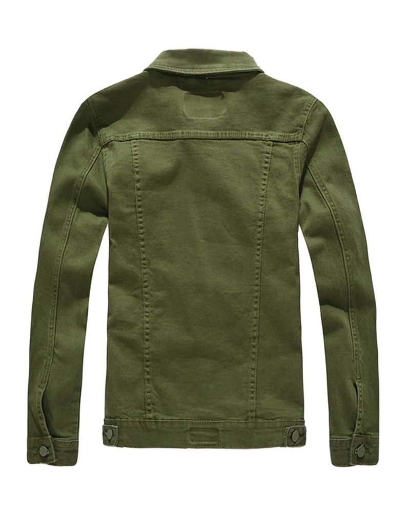 DSDZ Men`s Classic Slim Fit Motorcycle Denim Jacket Coat Green M(Asian 2XL) - Image 2