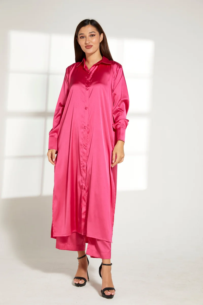 Moistreet Button Down Long Top & Pants Set