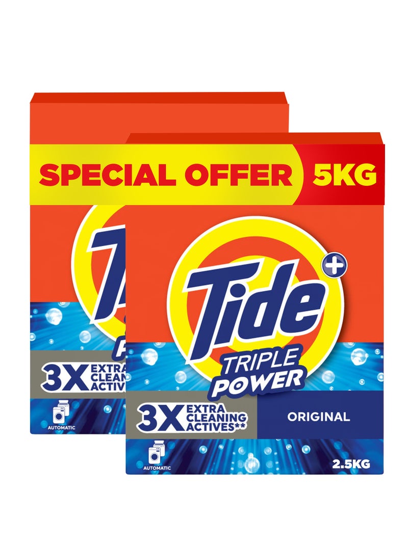 Tide Triple Power Original Laundry Detergent Powder 2 x 2.5kg - Image 1