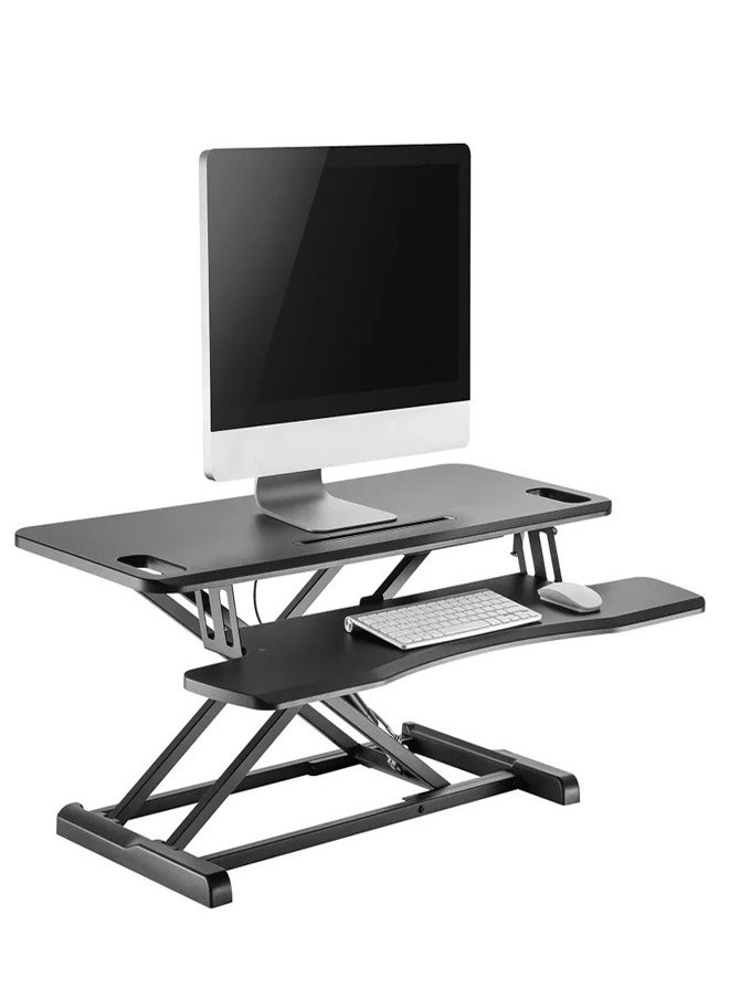 Skill Tech - SHS28 02N Gas Spring Sit-Stand Desk Converter with Keyboard Tray Deck, VESA 100x100, 15kg Load Capacity – Black - Image 1