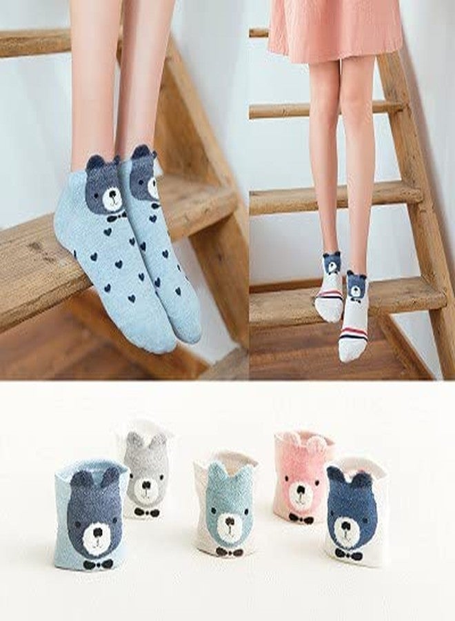 Missby® Girl's Cute Cartoon Animal Print Cotton Socks (Multi-Coloured, Pack of 5 Pairs) - Image 2