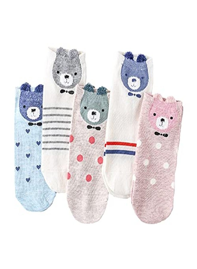 Missby® Girl's Cute Cartoon Animal Print Cotton Socks (Multi-Coloured, Pack of 5 Pairs) - Image 1