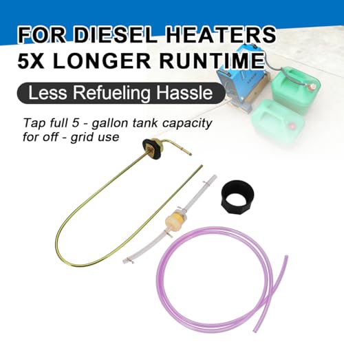 MOTOQUEEN For Diesel Heaters, Extra Capacity Fuel Tank Standpipe Kit, All-Metal Rust-Proof Cap with 36" Tubing & Filter, Extend Runtime 5X - Image 3