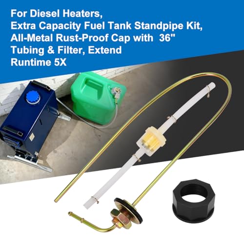 MOTOQUEEN For Diesel Heaters, Extra Capacity Fuel Tank Standpipe Kit, All-Metal Rust-Proof Cap with 36" Tubing & Filter, Extend Runtime 5X - Image 2