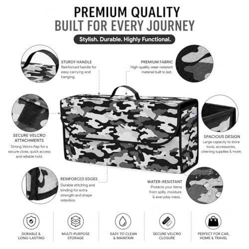 JVCV® Car Trunk Boot Organizer with Camouflage Pattern – Anti-Slip Car Storage Box for SUV Sedan Truck Minivan | Durable Multipurpose Car Accessories Organizer (Camo - Large) - Image 2