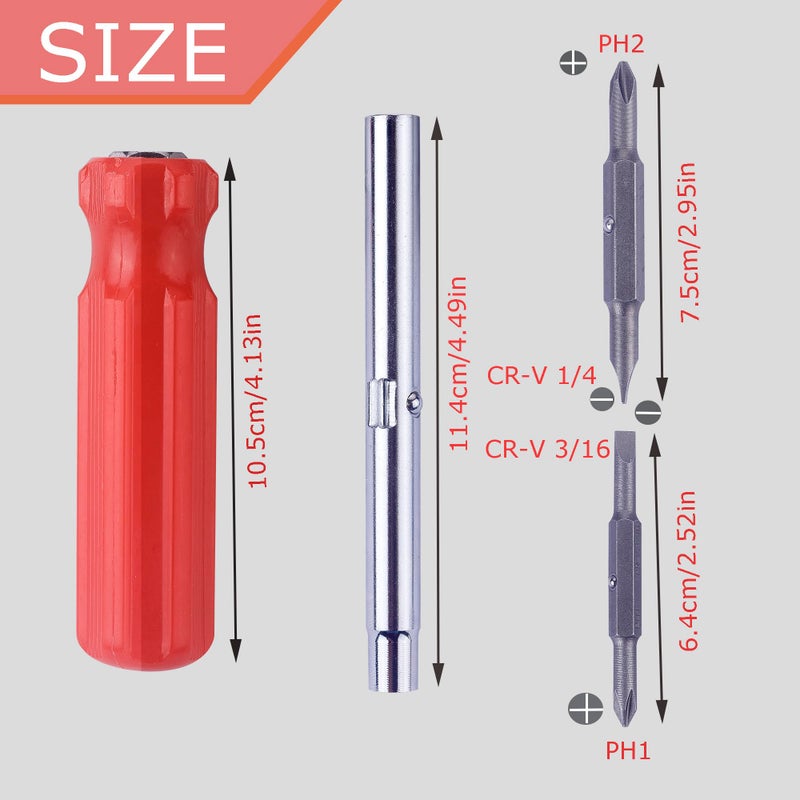 WINTOWIN 6-In-1 Flat Head & Phillips Reversible Screwdriver #1 And #2 Phillips, 3/16 And 5/16 Slotteds,1/4" & 5/16" Nut Driver Bit Tube Snap-on 6 In 1 Multifunctional Screwdriver - Image 2