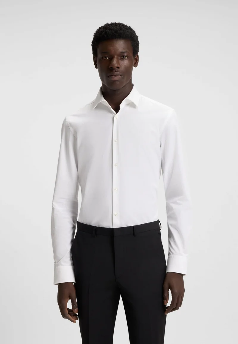 HUGO Open White Slim-fit shirt in easy-iron cotton poplin for Men | Best Price UAE