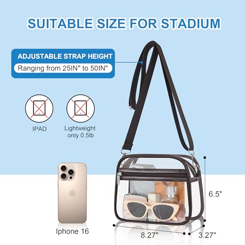 Busiuw Clear Bag for Stadium Events - Stadium Approved Small Mini Clear Purse with Wide Adjustable Strap, Men's Shoulder Bag for Sports Concerts, Festivals(Chocolate) - Image 3