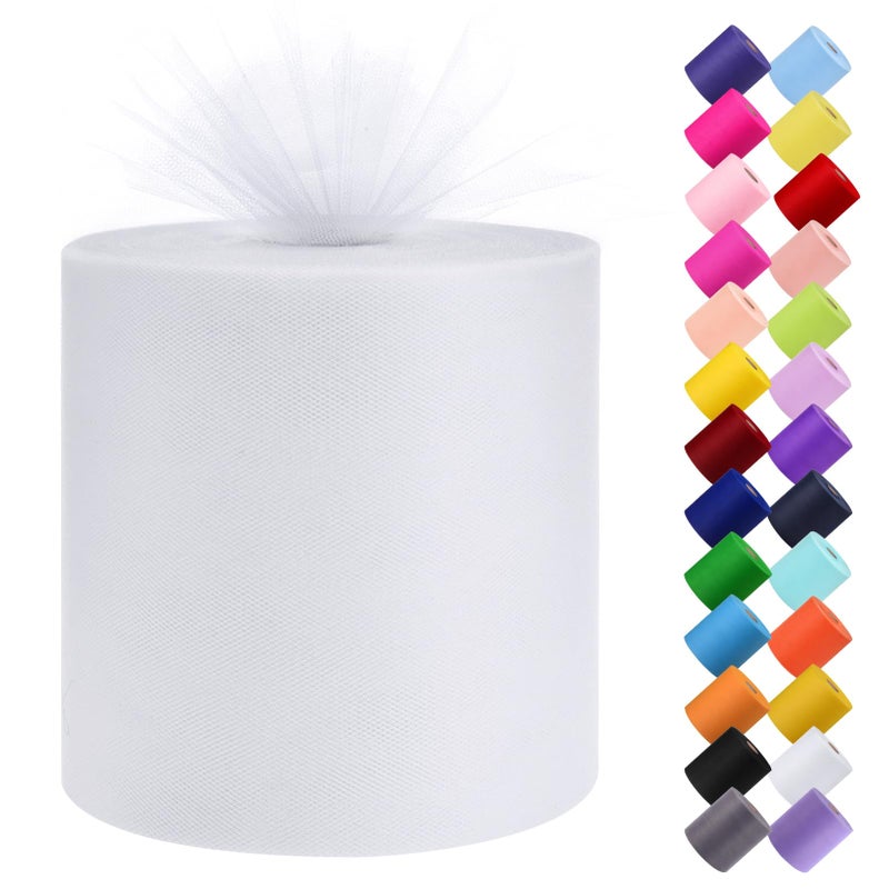 ICOSHOW Tulle Fabric Roll, 6â€ by 200 Yards (600FT) Tulle Organza Fabric Spool for DIY Tutu Skirt Baby Shower Decor Wedding Backdrop Crafts Birthday Party Supplies (White) - Image 1