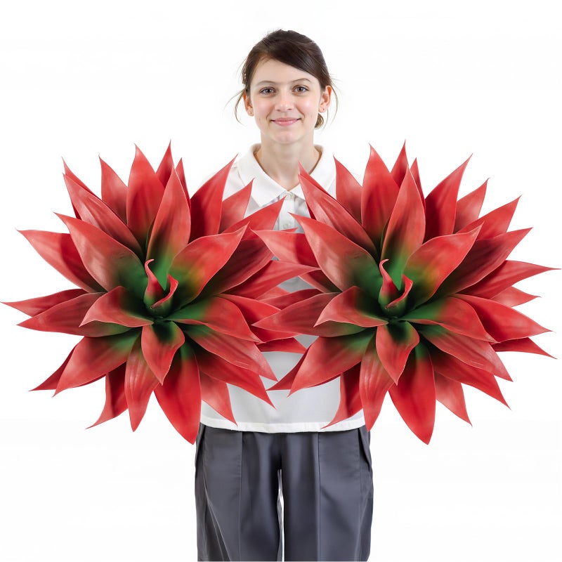Velener Fall Fake Agave Artificial Plant, Red Fake Succulent Plant for Room Decor, Unpotted Faux Agave Stems Plant for Fall Outdoor/Indoor Decor, 28 inches, Set of 2 - Image 1