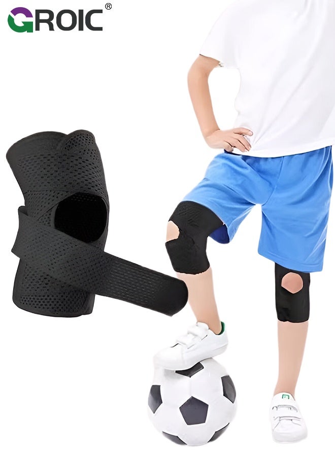 GROIC دعامة ركبة للأطفال لتخفيف آلام الركبة، دعم الركبة مع مثبتات جانبية للأطفال والمراهقين، أحزمة ركبة قابلة للتعديل للشباب لحالات تمزق الغضروف (1 قطعة) - Image 1
