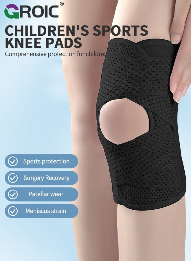GROIC دعامة ركبة للأطفال لتخفيف آلام الركبة، دعم الركبة مع مثبتات جانبية للأطفال والمراهقين، أحزمة ركبة قابلة للتعديل للشباب لحالات تمزق الغضروف (1 قطعة) - Image 2