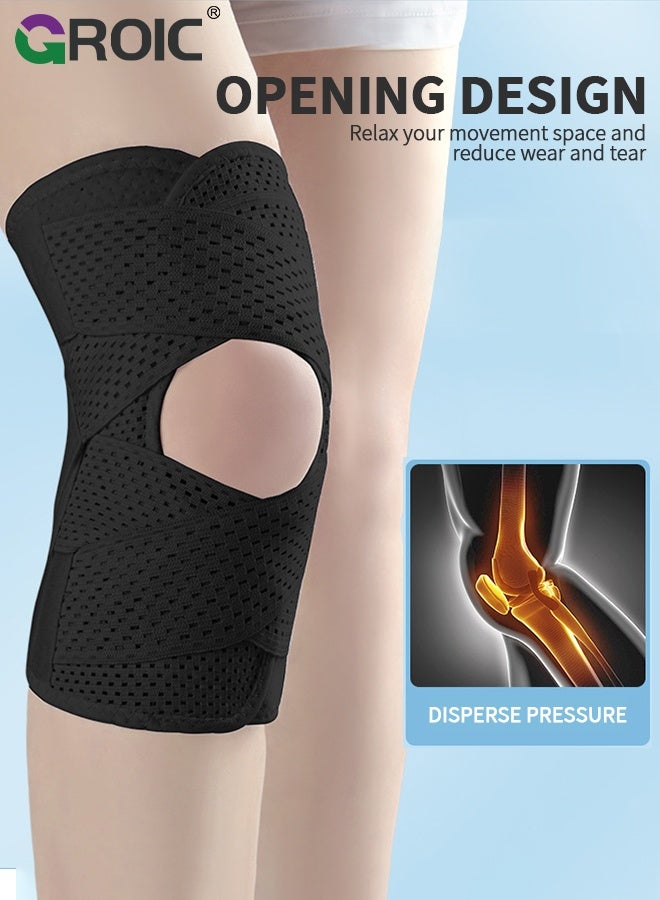 GROIC دعامة ركبة للأطفال لتخفيف آلام الركبة، دعم الركبة مع مثبتات جانبية للأطفال والمراهقين، أحزمة ركبة قابلة للتعديل للشباب لحالات تمزق الغضروف (1 قطعة) - Image 5