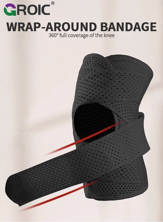 GROIC دعامة ركبة للأطفال لتخفيف آلام الركبة، دعم الركبة مع مثبتات جانبية للأطفال والمراهقين، أحزمة ركبة قابلة للتعديل للشباب لحالات تمزق الغضروف (1 قطعة) - Image 3