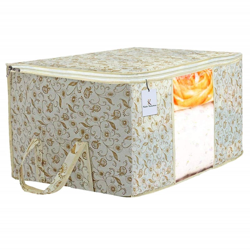Kuber Industries Kuber Industries Metalic Printed 2 Piece Non Woven Fabric Underbed Storage BagCloth OrganiserBlanket Cover with Transparent Window Brown Red CTKTC41054 - Image 2