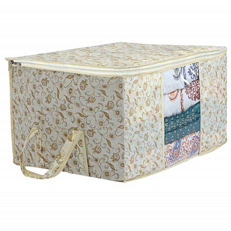Kuber Industries Kuber Industries Metalic Printed 2 Piece Non Woven Fabric Underbed Storage BagCloth OrganiserBlanket Cover with Transparent Window Brown Red CTKTC41054 - Image 5