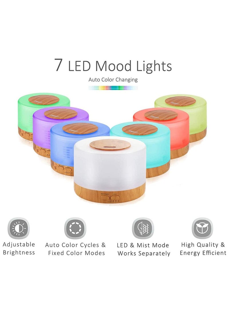 جهاز توزيع الزيوت العطرية وترطيب الهواء سعة 500 مل مع 7 أضواء LED ملونة، 4 خيارات للوقت، وظيفة رذاذ بارد، وإيقاف تلقائي للاستخدام في المنزل والمكتب - Image 2
