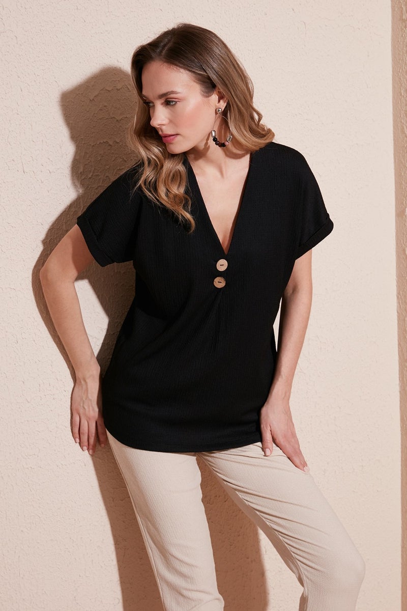 Lela Button Detailed V-Neck Blouse Women's Blouse 5865567  - Image 1