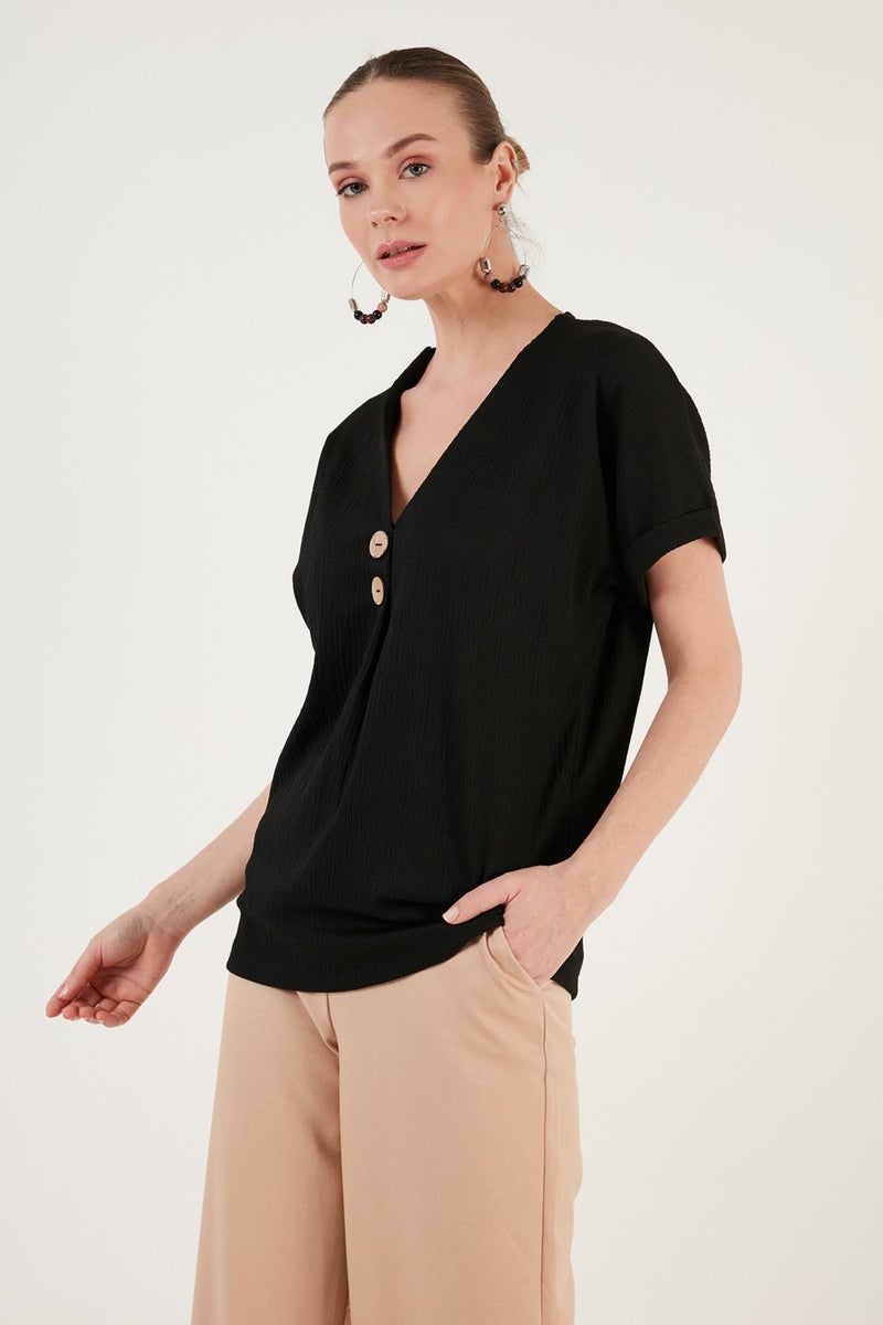 Lela Button Detailed V-Neck Blouse Women's Blouse 5865567  - Image 3