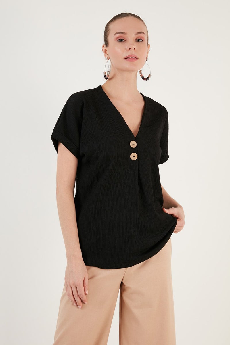 Lela Button Detailed V-Neck Blouse Women's Blouse 5865567  - Image 4