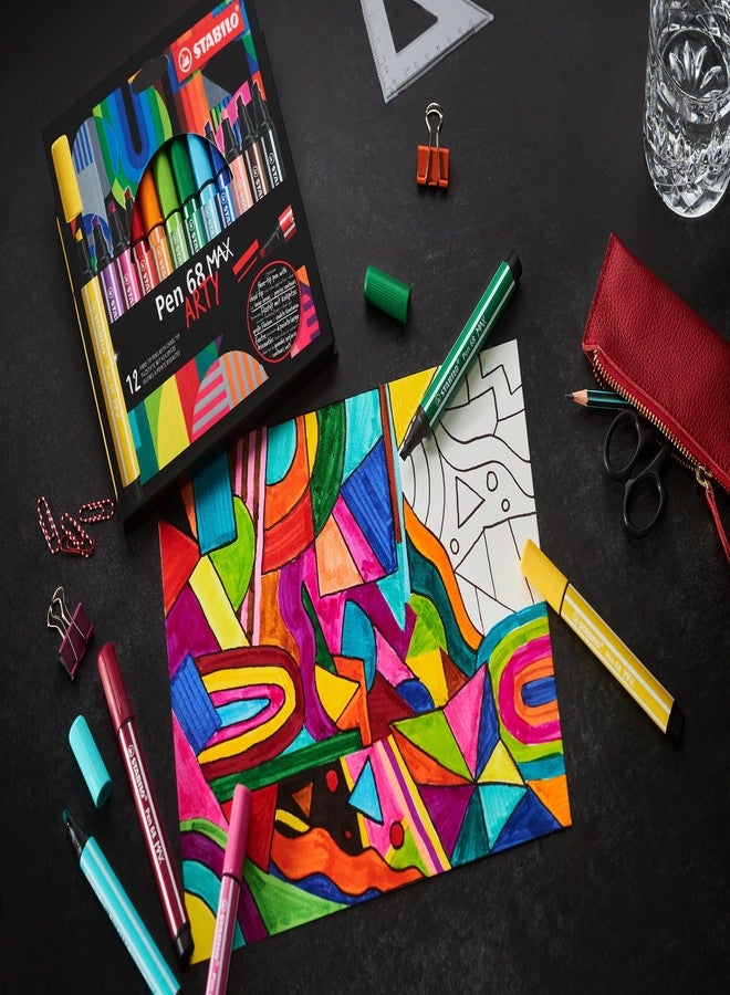 STABILO Pen 68 MAX - ARTY - Premium Fibre-Tip Pen with Chisel Tip - Pack of 6 - Assorted Colours - Image 4