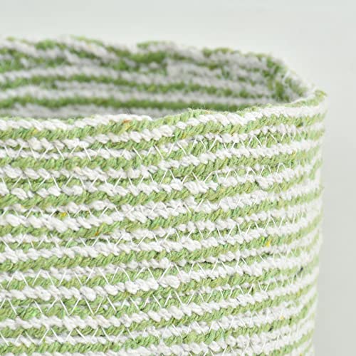 LaVichitra Braided Cotton Baskets | Storage Bins Organizer | Laundry, Toys & Planter Basket- Set of 2 (8 Inch), Green - Image 5