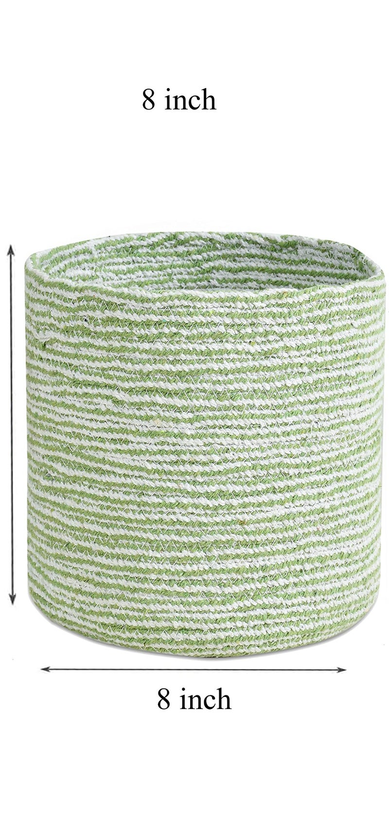 LaVichitra Braided Cotton Baskets | Storage Bins Organizer | Laundry, Toys & Planter Basket- Set of 2 (8 Inch), Green - Image 2