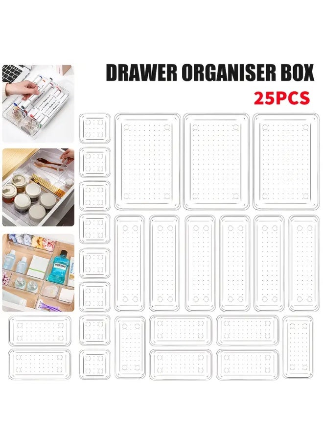 KITCHENOO 25 Pieces Multi-functional Clear Plastic Drawer Storage Box Makeup Table Desktop Office Supplies Separate Storage Box Stackable Storage Space Saving Desk Organizer Drawers Home Storage - Image 1