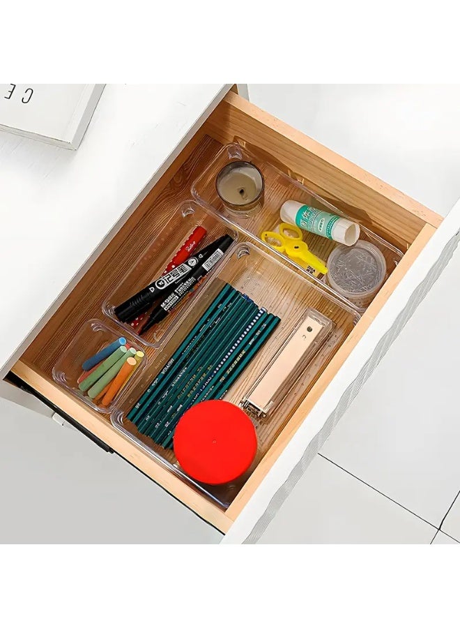 KITCHENOO 25 Pieces Multi-functional Clear Plastic Drawer Storage Box Makeup Table Desktop Office Supplies Separate Storage Box Stackable Storage Space Saving Desk Organizer Drawers Home Storage - Image 2