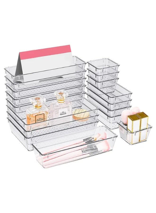 KITCHENOO 25 Pieces Multi-functional Clear Plastic Drawer Storage Box Makeup Table Desktop Office Supplies Separate Storage Box Stackable Storage Space Saving Desk Organizer Drawers Home Storage - Image 3
