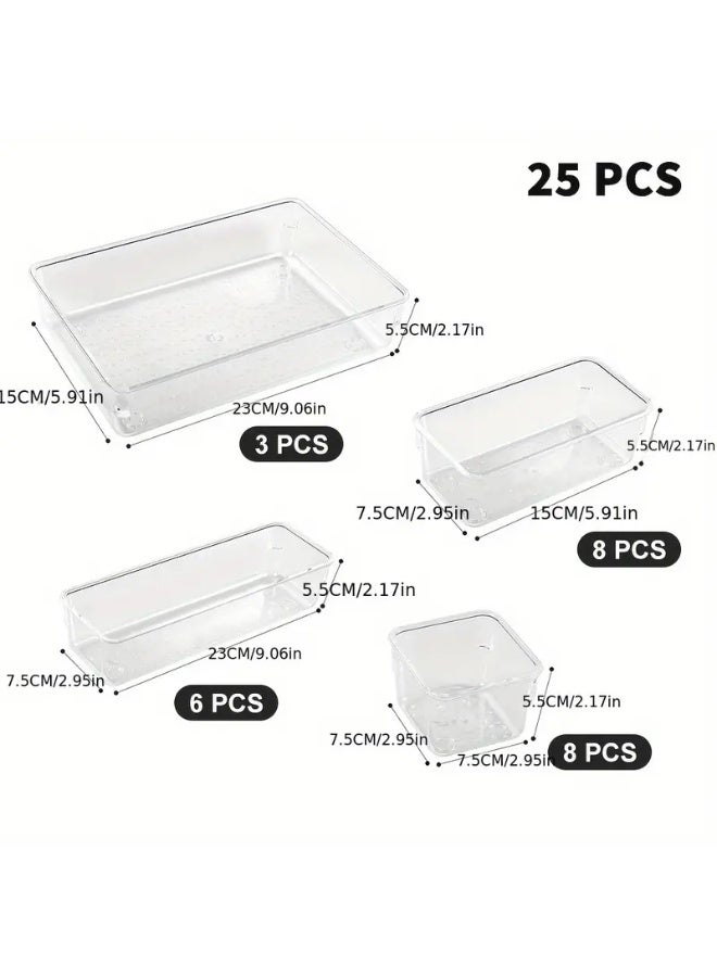 KITCHENOO 25 Pieces Multi-functional Clear Plastic Drawer Storage Box Makeup Table Desktop Office Supplies Separate Storage Box Stackable Storage Space Saving Desk Organizer Drawers Home Storage - Image 4