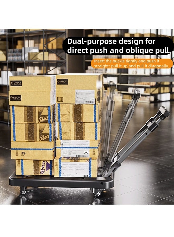 Folding Trolley, Folding Hand Truck, Adjustable Handle Trolley, Multi-Functional Trolley, Silent Roller Trolley, Metal Material, Suitable For Shopping, Moving, Factory Warehouse. - Image 4