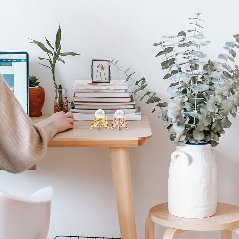 حامل كرة بلورية من سبيكة الزنك على شكل تاج، 2 قطعة، قاعدة عرض، ديكور للمنزل والمكتب - Image 4