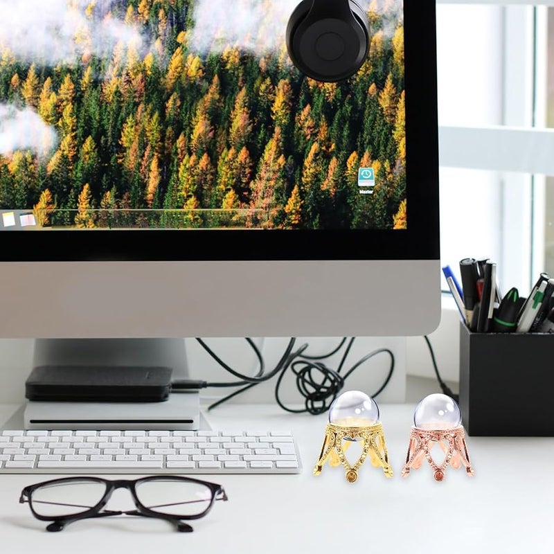 حامل كرة بلورية من سبيكة الزنك على شكل تاج، 2 قطعة، قاعدة عرض، ديكور للمنزل والمكتب - Image 5