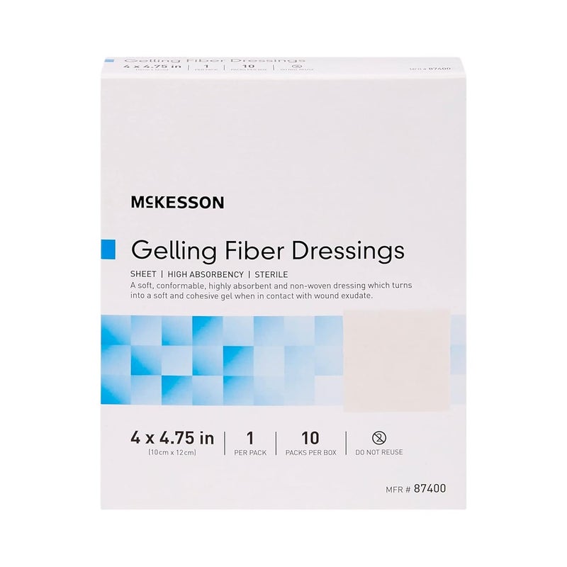 McKesson Gelling Fiber Sheet Dressing Absorbent Wound Bandage  Sterile NonWoven Cellulose 4 in x 4 34 in 10 Count 1 Pack - Image 1