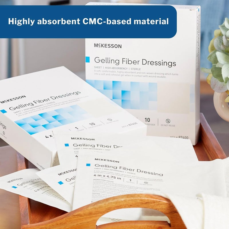 McKesson Gelling Fiber Sheet Dressing Absorbent Wound Bandage  Sterile NonWoven Cellulose 4 in x 4 34 in 10 Count 1 Pack - Image 3