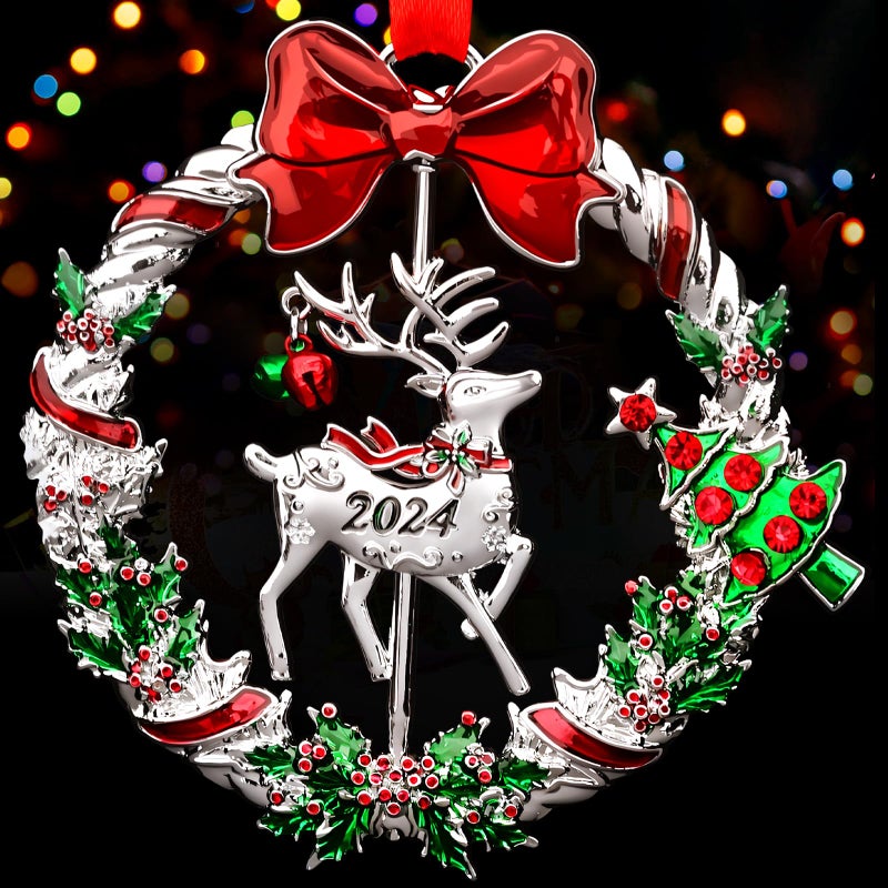 gobutend Christmas Ornament 2024 for Christmas Tree Hanging Decorations  Christmas Wreath Ornament with Rotatable Reindeer  Dated 2024 Metal Xmas Ornament for Holiday Decorative Keepsake Gift - Image 1