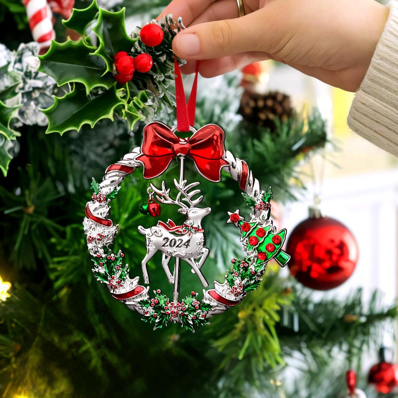 gobutend Christmas Ornament 2024 for Christmas Tree Hanging Decorations  Christmas Wreath Ornament with Rotatable Reindeer  Dated 2024 Metal Xmas Ornament for Holiday Decorative Keepsake Gift - Image 2