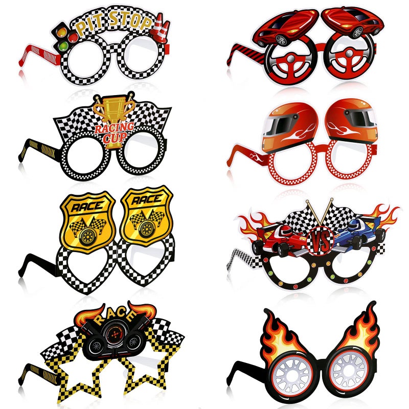 Eersida 24 Pcs Racecar Sunglasses Race Car Theme Photo Props Racing Party Supplies and Favors