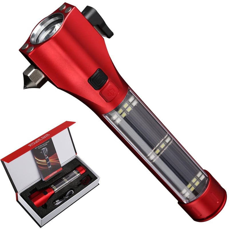 SINSEN Emergency Flashlight for Car Seatbelt Cutter Window Breaker 16in1 Multifunctional Safety ToolGlass HammerBright Solar TorchRechargeableRescue Alarm BeaconRepair Magnet