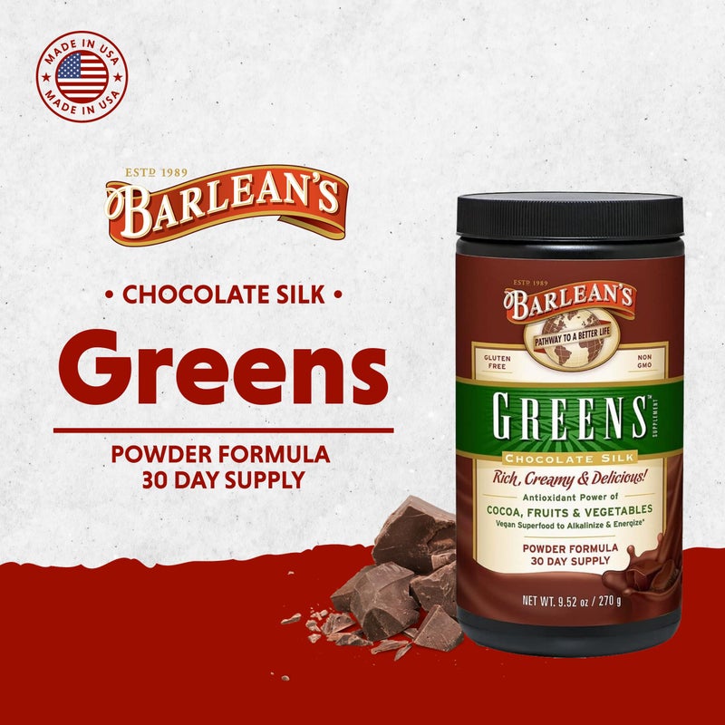 Barlean's Chocolate Greens Powder, Daily Fruit and Vegetable Superfood Supplement, Green Antioxidant Blend and Fiber Smoothie Drink Mix, 9.52 oz - Image 3