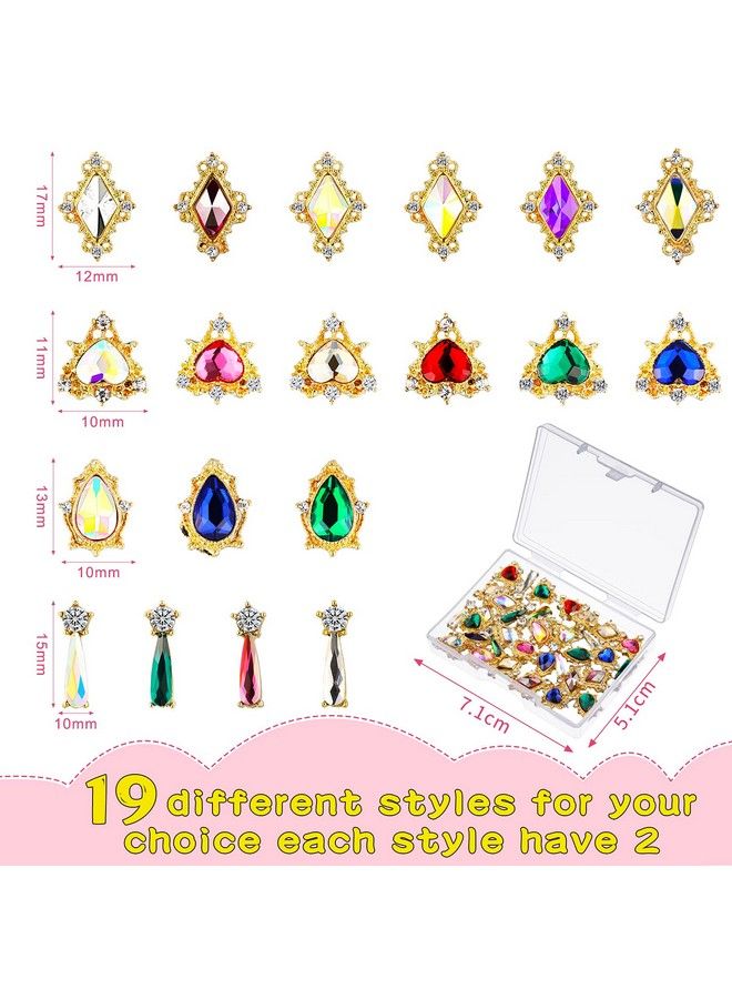 Maitys 35 Pieces 3D Luxury Nail Art Nail Gems Nail Crystals Gold Nail Diamonds Rhinestones Metal Alloy Glass Rhinestones Nail Charms With Storage Box For Nail Decor Diy Craft Jewelry Making (Novel Style) - Image 4