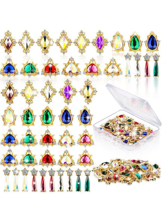 Maitys 35 Pieces 3D Luxury Nail Art Nail Gems Nail Crystals Gold Nail Diamonds Rhinestones Metal Alloy Glass Rhinestones Nail Charms With Storage Box For Nail Decor Diy Craft Jewelry Making (Novel Style) - Image 1