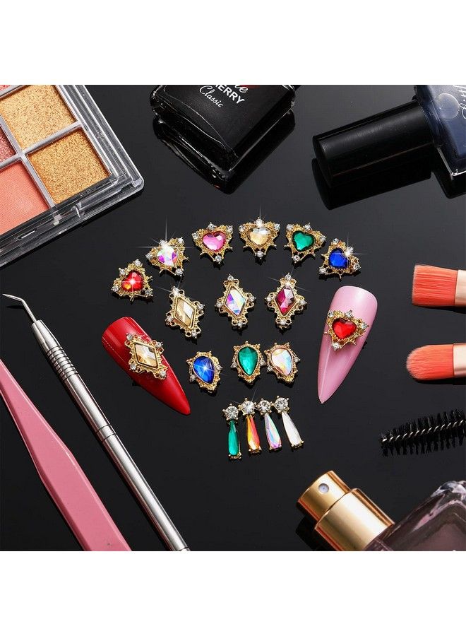 Maitys 35 Pieces 3D Luxury Nail Art Nail Gems Nail Crystals Gold Nail Diamonds Rhinestones Metal Alloy Glass Rhinestones Nail Charms With Storage Box For Nail Decor Diy Craft Jewelry Making (Novel Style) - Image 5