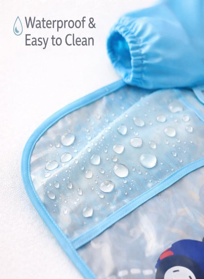 AEREX Full Sleeves Baby Bib Waterproof Feeding Apron for Toddlers | Long Sleeve Smock with Food Catcher Pocket | Mess Proof, Lightweight, Reusable & Easy Clean (Blue) - Image 4