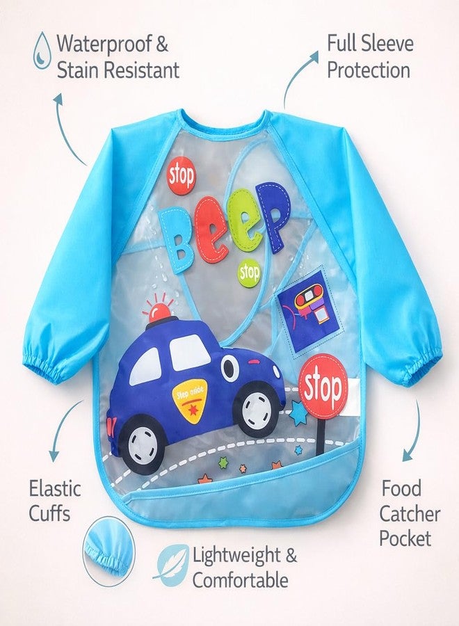 AEREX Full Sleeves Baby Bib Waterproof Feeding Apron for Toddlers | Long Sleeve Smock with Food Catcher Pocket | Mess Proof, Lightweight, Reusable & Easy Clean (Blue) - Image 2