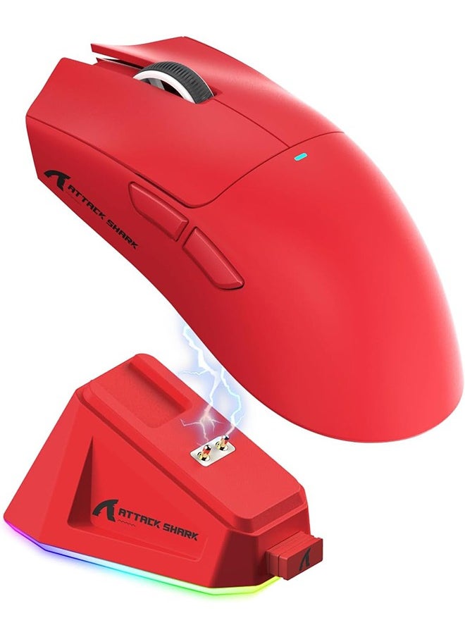 Attack Shark X11 Lightweight Wireless Gaming Mouse with RGB Charging Dock,Tri-Mode-2.4G/USB-C Wired/BT,22K DPI,PAW3311 Optical Sensor,HUYU Switch, 5 programmable Buttons for PC/Mac(Red)  - Image 1
