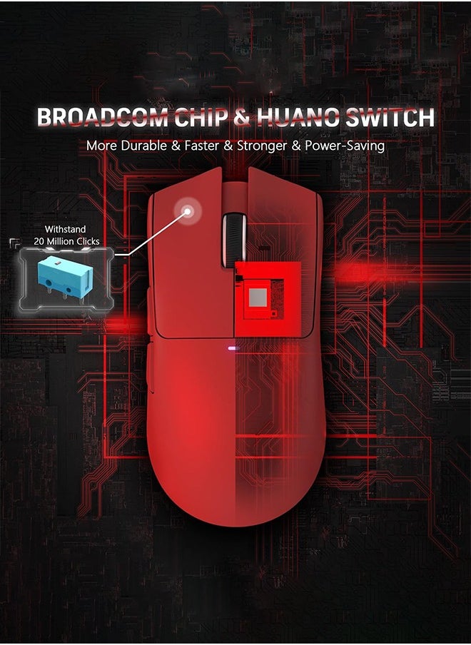 Attack Shark X11 Lightweight Wireless Gaming Mouse with RGB Charging Dock,Tri-Mode-2.4G/USB-C Wired/BT,22K DPI,PAW3311 Optical Sensor,HUYU Switch, 5 programmable Buttons for PC/Mac(Red)  - Image 4