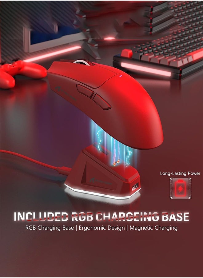 Attack Shark X11 Lightweight Wireless Gaming Mouse with RGB Charging Dock,Tri-Mode-2.4G/USB-C Wired/BT,22K DPI,PAW3311 Optical Sensor,HUYU Switch, 5 programmable Buttons for PC/Mac(Red)  - Image 5