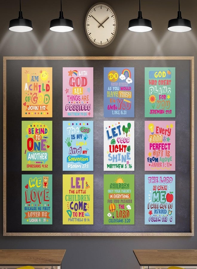 Cinrobiye 12 Pcs Bible Verse Posters for Kids，Inspirational Christian Wall Art with Scripture Quotes，Religious Classroom Decor for School, Church, Home, Office, Bulletin Board - Image 1